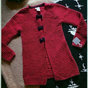 NWT TAHARI Red Bow Cable Knit Cardigan Duster SMALL (7-8)